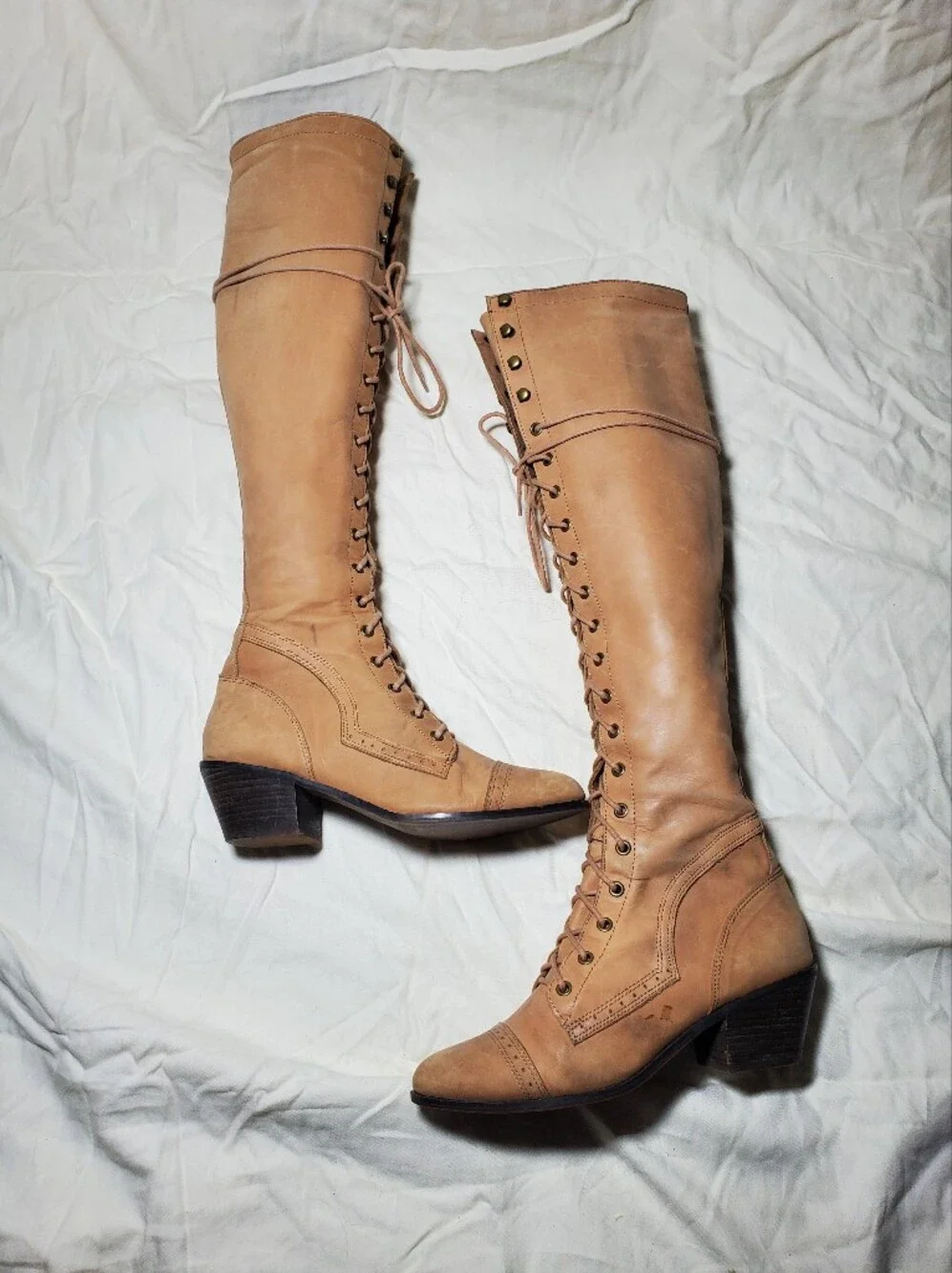 Jeffrey Campbell Free People Joe Knee-High Lace-Up Riding Boots - Tan Womens 9
